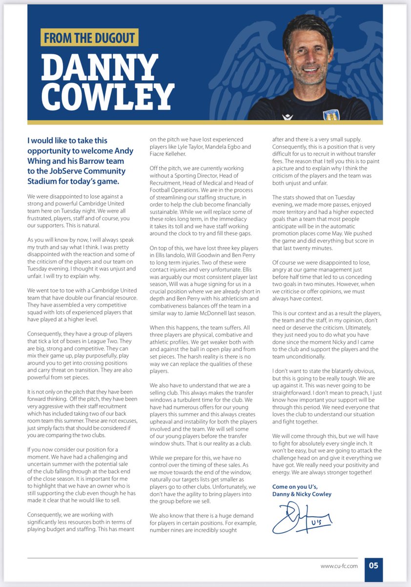 Tony C (@tonycllm77) on Twitter photo Reading DC program notes really paints a picture of how tough this season is going to be regarding injuries, probably more players being sold and no real chance of strengthening the squad. Let’s get behind the team as they are going to need it. <a href="/ColU_Official/">Colchester United FC</a> Reading DC program notes really paints a picture of how tough this season is going to be regarding injuries, probably more players being sold and no real chance of strengthening the squad. Let’s get behind the team as they are going to need it. <a href="/ColU_Official/">Colchester United FC</a>