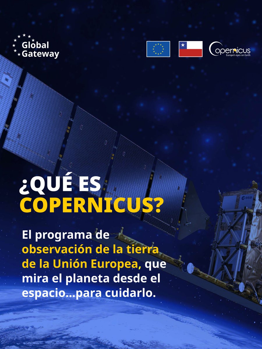 UE en Chile 🇪🇺 (@ueenchile) on Twitter photo <a href="/CopernicusEU/">Copernicus EU</a>: observación de la Tierra al servicio de la cooperación🛰️
Este programa de la UE cuenta con 11 satélites #Sentinel (10 a nivel global) que ofrecen datos abiertos sobre mares, suelos, vegetación, atmósfera y ciudades🏙️
#LoQueVeCopernicus #GlobalGateway <a href="/CopernicusEU/">Copernicus EU</a>: observación de la Tierra al servicio de la cooperación🛰️
Este programa de la UE cuenta con 11 satélites #Sentinel (10 a nivel global) que ofrecen datos abiertos sobre mares, suelos, vegetación, atmósfera y ciudades🏙️
#LoQueVeCopernicus #GlobalGateway