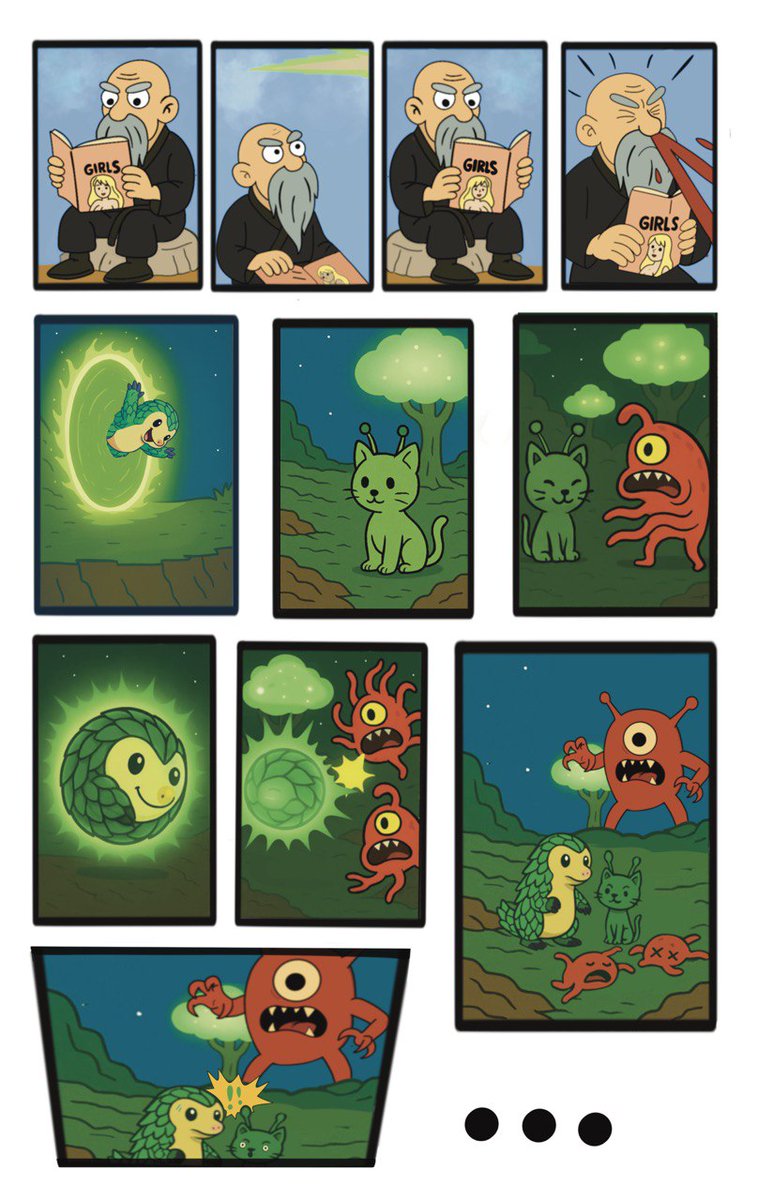 Page 7 of my Pang-verse adventure is live! If you tuned into our space last night you have heard some sweet, sweet $Pang ALPHA.
Shout out to <a href="/Absglorp/">Absglorp</a> for being our featured collab for the next few pages!