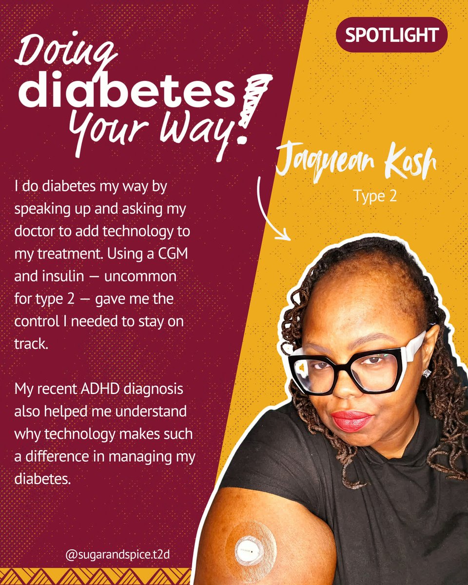 Jacquean (<a href="/sugarandspice/">sugarandspice</a>.t2d on IG) has lived with T2D for 17 years.

Tech like a CGM + insulin helped her take control — and her ADHD diagnosis brought it all together.

Now she's breaking stigma, one story at a time. 💬

#T2D #CGM #InsulinIsNotAFailure #IDoDiabetesMyWay