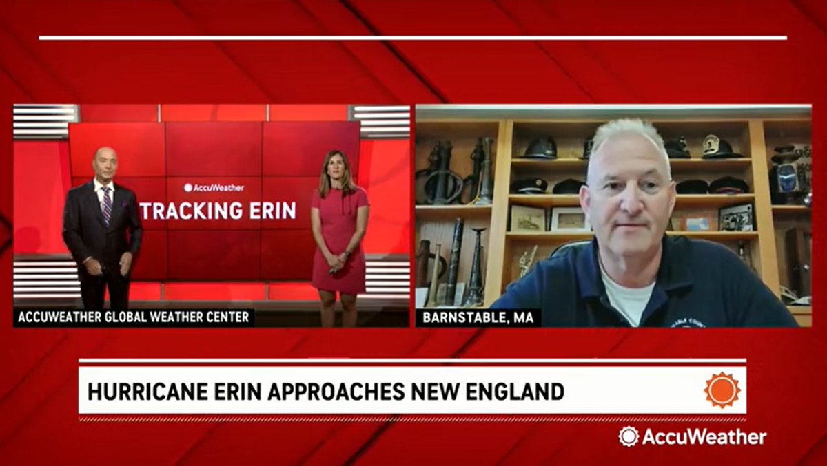 Our very own Emergency Preparedness Director Chip Reilly reports to AccuWeather on our current conditions, as well as possible risks and impacts from Hurricane Erin. #capecodgov #weatherready loom.ly/blMQ1yc