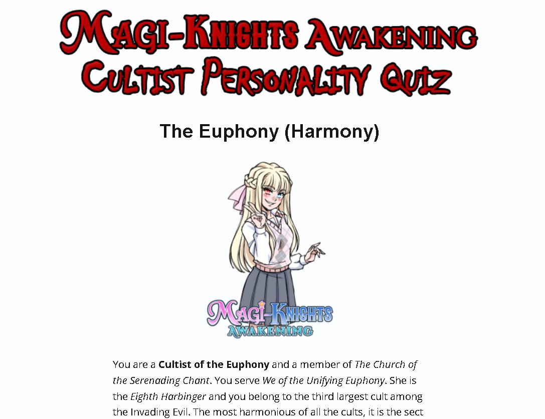 I got this result in the Cultist Personality Quiz on the #MagiKnightsAwakening website.