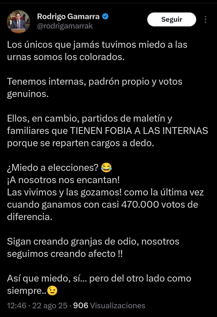 Si yo administro el padrón  
Si dirijo el TSJE
Si compro votos
Si retengo cédulas 
Si compro las urnas electrónicas 
Si imprimo las papeletas
Si cuento los votos
Si subo los votos contados al sistema.. entonces tampoco tendría miedo de las urnas y tendría mayoría abrumadora.