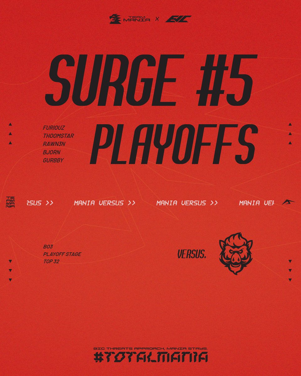 Bit late to post... 😬
BUT. we play playoffs today 

🆚 <a href="/BoarsVLR/">BoarsVLR</a> 
may the best team win 🤝

📺youtube.com/live/18nwcIQGC…
📺 twitch.tv/harvuk_

#TOTALMANIA