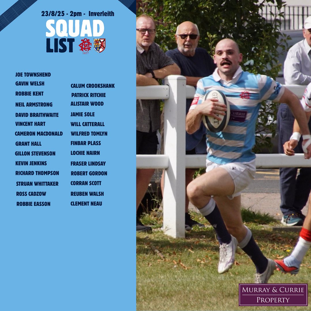 Your Accies 1XV for our next pre-season fixture vs <a href="/StewMelRugby1/">Stew Mel RFC</a> !

NOTE: kick off time has been changed to 2pm, and there will only be one fixture instead of 2.