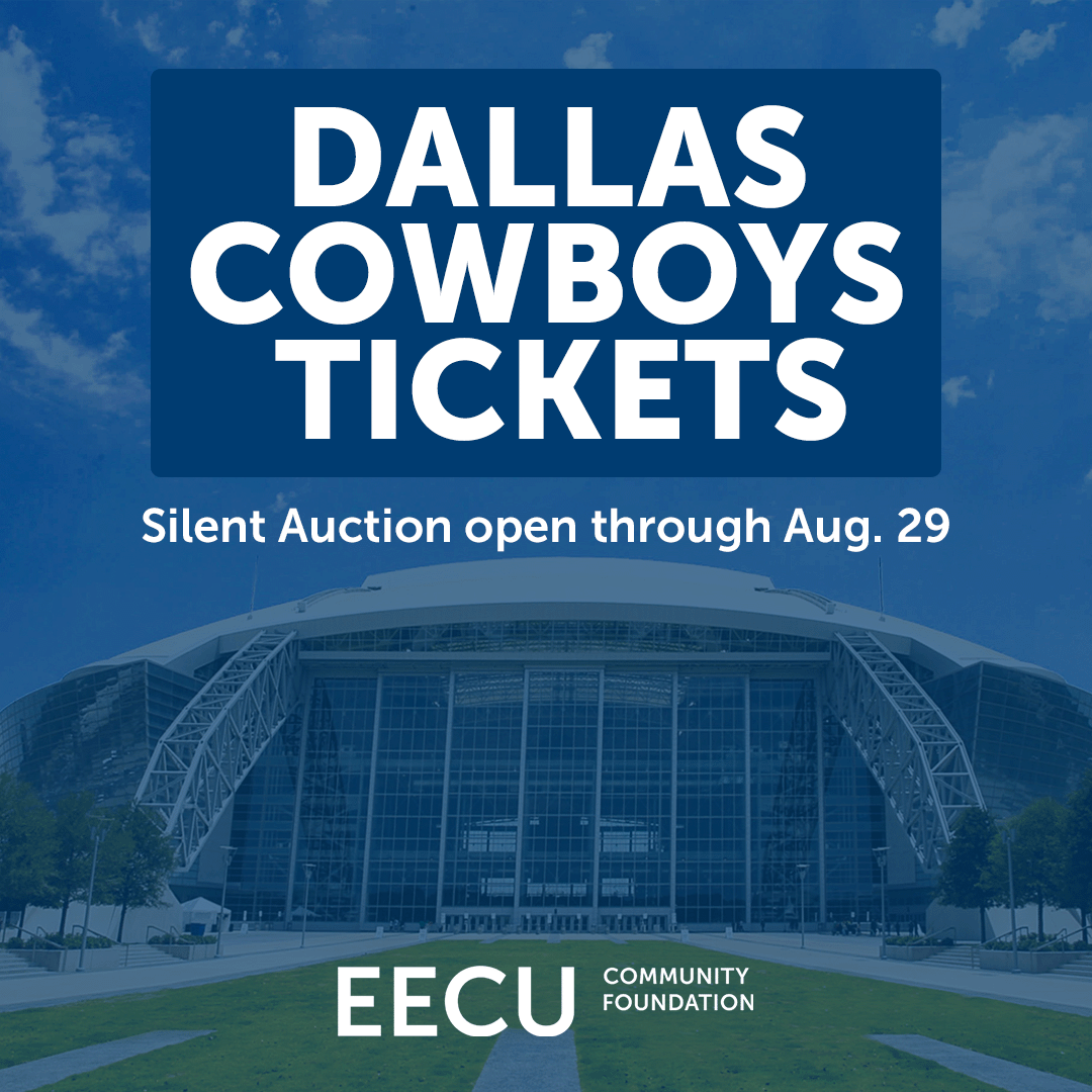 EECUFoundation's tweet photo. 1 week left in our 4th Annual Silent Auction benefitting @cookchildrens! In addition to a selection of amazing trips, jewelry, and memorabilia, you can also bid on lower-level seats to an upcoming Dallas Cowboys home game. 

Bidding closes Aug. 29 at 8 pm: https://t.co/Dkl7PX1Lfq https://t.co/hrnmV6UTMZ