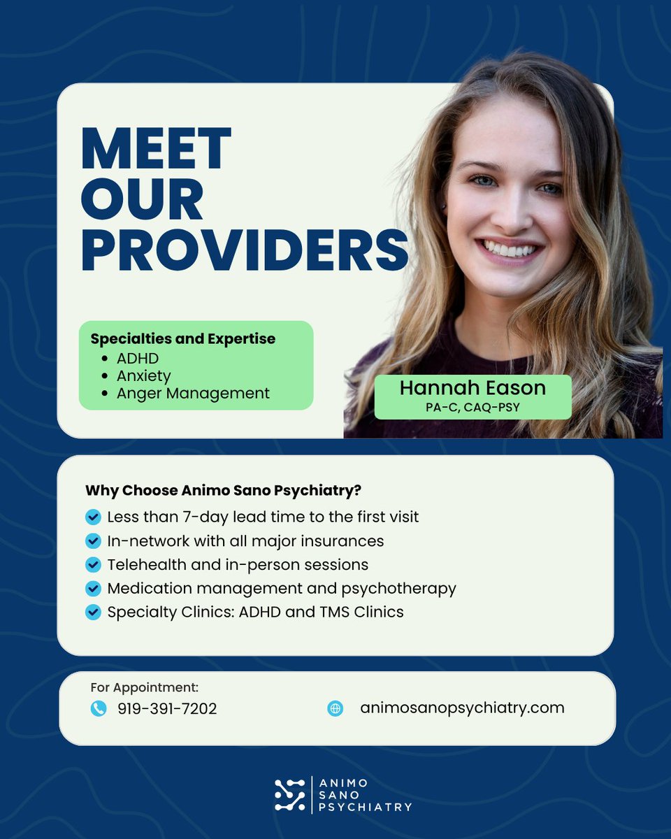 aspsychiatry's tweet photo. 🌟 Meet Hannah Eason, PA-C, CAQ-PSY 🌟
With a deep understanding of psychiatric care, Hannah is dedicated to helping patients feel heard, supported, and empowered on their mental health journey. 💙
Start your journey with compassionate care: https://t.co/S1wpKJU6pP https://t.co/lkiWAlFWwa