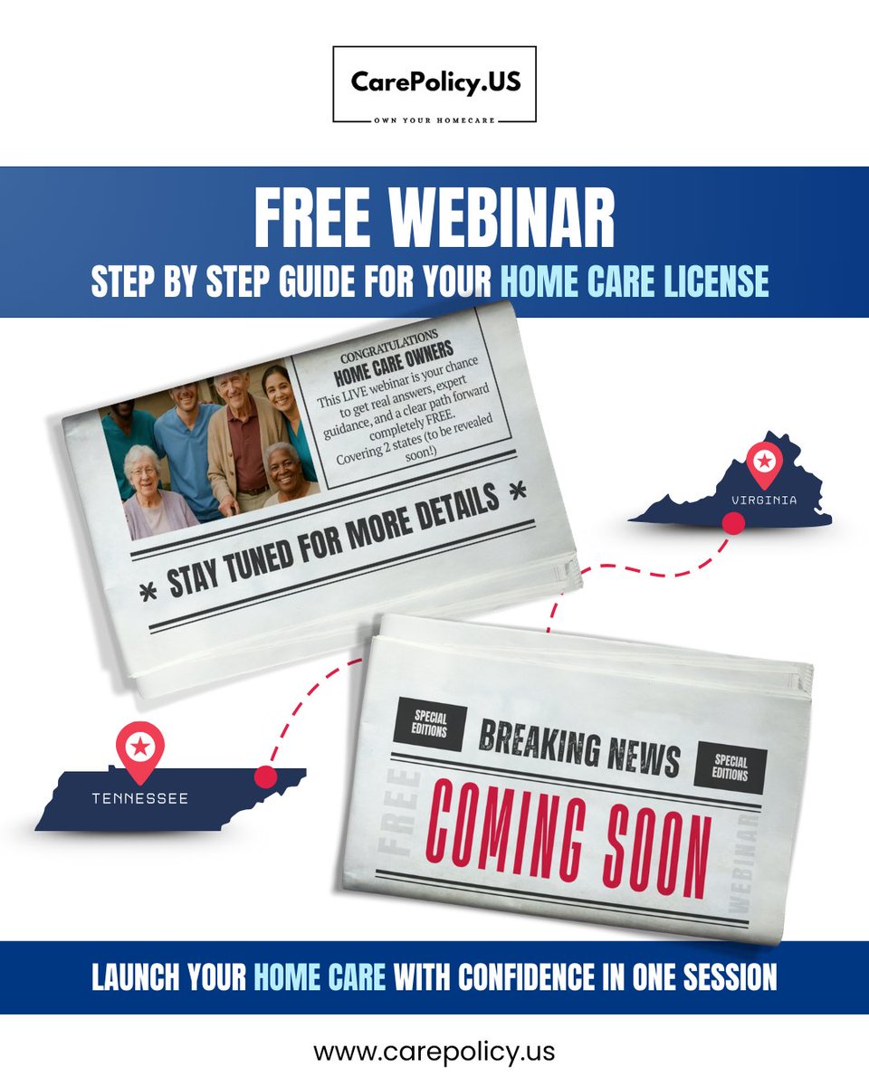 carepolicy_us's tweet photo. Join us for an exclusive webinar on the Home Care Providers Licensing Process in Virginia and Tennessee! Learn the essential steps, requirements, and tips to navigate the licensing process smoothly. 
#HomeCare #LicensingProcess #VirginiaHomeCare #TennesseeHomeCare https://t.co/7kddwNb5Kk