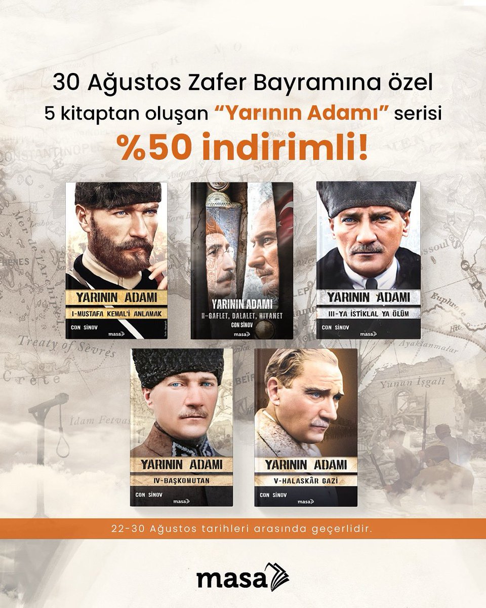 Masa Kitap (@masakitapcom) on Twitter photo 30 Ağustos Zafer Bayramı’na özel <a href="/lordsinov/">Con Sinov</a>’un yazdığı 5 kitaptan oluşan “Yarının Adamı” serisi masadukkan.com’da %50 indirimli 💫
Üstelik kargo da ücretsiz 🚚📦
22-30 Ağustos tarihleri arasında geçerlidir. 30 Ağustos Zafer Bayramı’na özel <a href="/lordsinov/">Con Sinov</a>’un yazdığı 5 kitaptan oluşan “Yarının Adamı” serisi masadukkan.com’da %50 indirimli 💫
Üstelik kargo da ücretsiz 🚚📦
22-30 Ağustos tarihleri arasında geçerlidir.