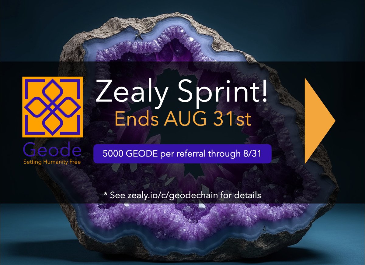 You asked... you got it! Just added a DAILY QUEST to our Zealy Sprint through August 31st! Go get it! zealy.io/cw/geodechain/…

Earn Zaps and GEODE with our Zealy Sprint. But HURRY! You only have 9 days left!