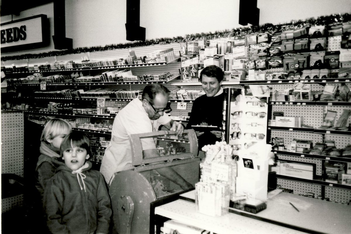 Here’s a throwback from 1985—our 110th anniversary! 3rd-generation owner Harold Kester and his grandson, future 5th-generation owner Bill Anderson, are pulling a raffle winner from the basket. Fun fact: the raffle basket came from the Naper Theatre!