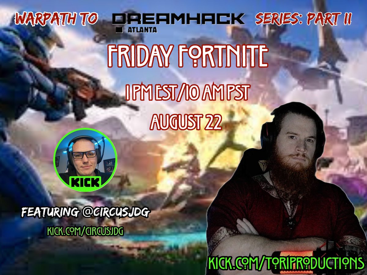 ToriProductionz's tweet image. The facepaint's applied.

@Fortnite is updated.

Let's see if the MnKer can carry the controller player in @circusjdg as we kick off Part 2 of the #WarPath2DreamHack series while also celebrating #LiveAFFest for @StreamWithMeld.

So load up the longboats and prepare to raid,