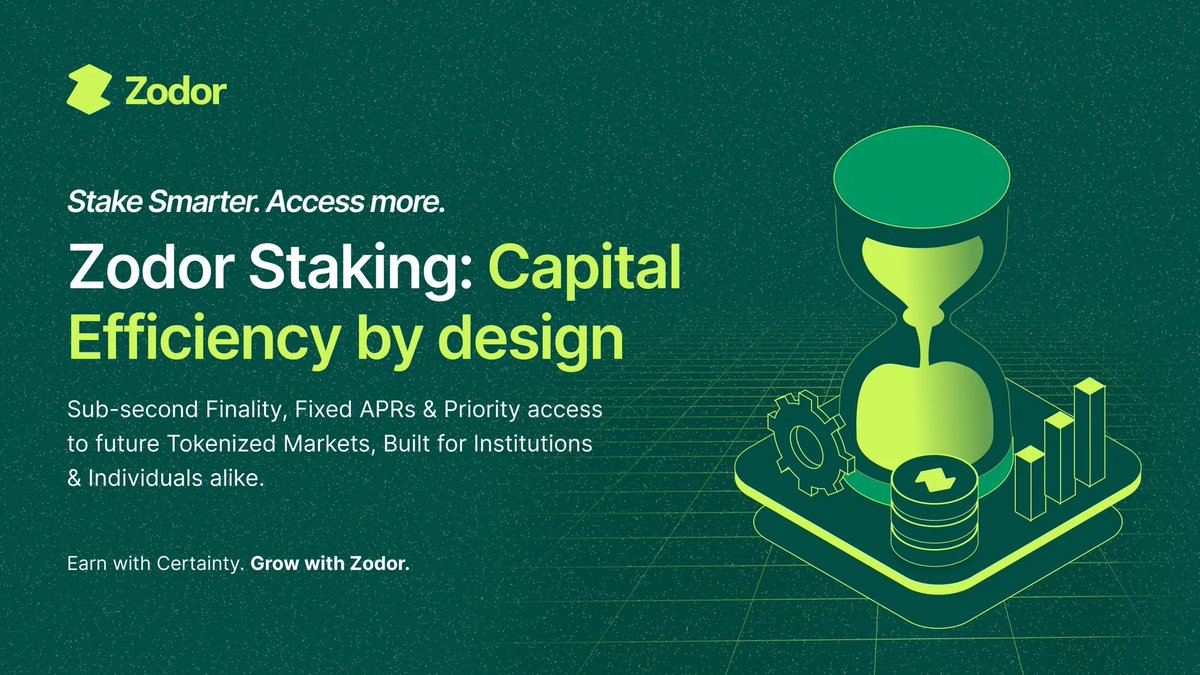 In RWA, capital efficiency matters.

In Zodor Staking, it’s built in.

Sub-second finality. 
Fixed APRs. 
And a gateway to privileged access. 

Live Now...