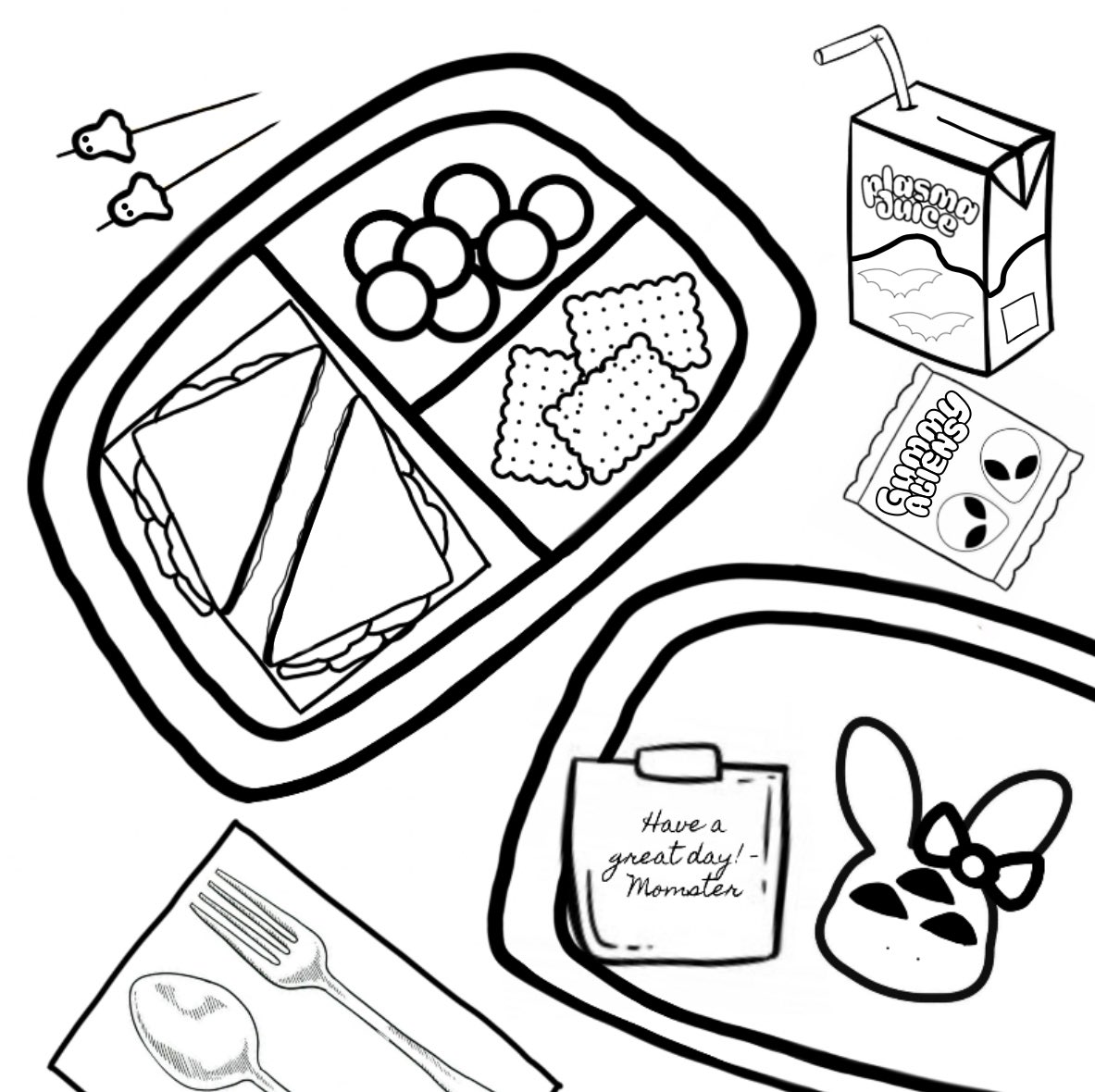 kawaiicryptic's tweet photo. Goobette’s eyes light up as she sees your lunch box. “No way! Lunch box twins!! 😆 What did you pack for lunch?

Use this template to make your own school lunch and lunch box! &amp; Say what you packed! 🍔

Tag me @kawaiicryptic ! 🌸

#lunchbox #minichallenge https://t.co/gOeQwY3aTY