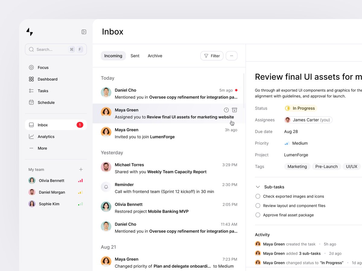 Inbox screen for a task management app 📥