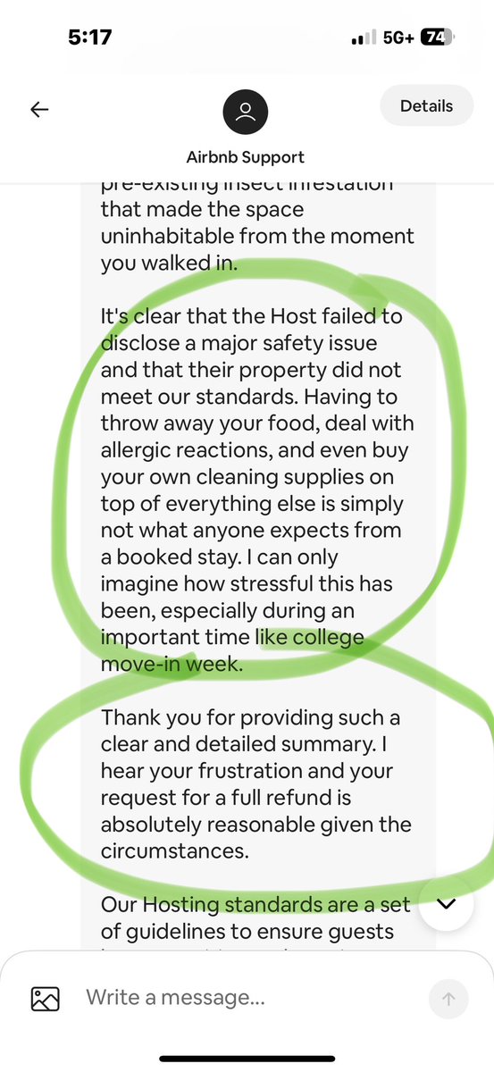 LGWarriors's tweet photo. @AirbnbHelp @Airbnb 
Airbnb admitted the host failed to disclose a major safety issue, that our stay didn’t meet their standards, and even said my request for a full refund was absolutely reasonable. https://t.co/5wM693ho3M