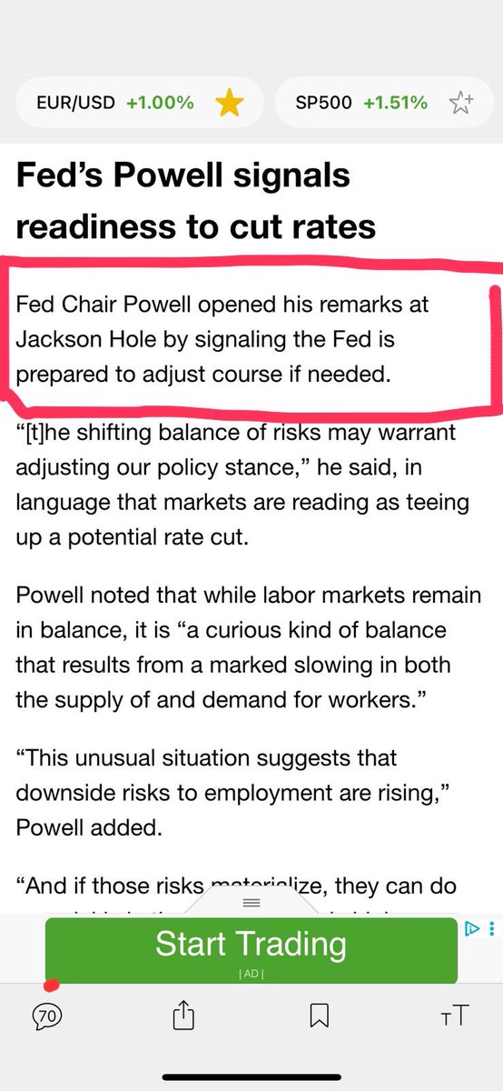 pattie_jabbaz's tweet photo. #Powelll en realidad dijo lo q dice siempre. Lean abajo
Vean lo q les adjunto q dice:
Fed Chair Powell opened his remarks at Jackson Hole by signaling the Fed is prepared to adjust course IF NEEDED.
Es decir: SI FUERA NECESARIO y agrego q SIGUE NERVIOSO POR INFLACIÓN . https://t.co/jD6Pj0Wlao