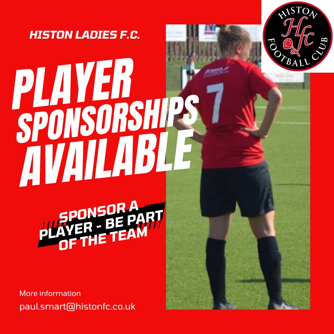 ⚽️ Sponsor a Histon Ladies FC player this season!
Your support helps our players to train &amp; play freely while giving your business/community a boost.

🌟 Get your name out there &amp; back women’s football!

👉 Contact us to get involved today. #HistonLadies  <a href="/HistonFC/">Histon Football Club</a>