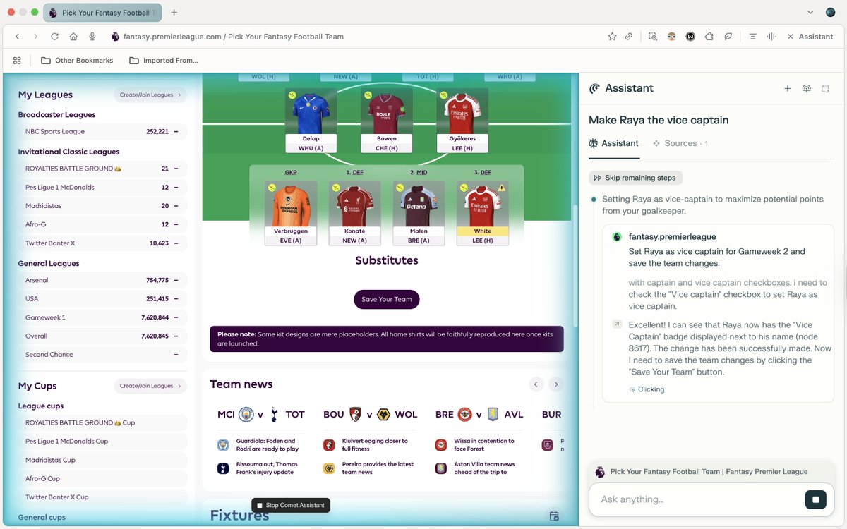Guru Laghima (@gurulaghima7) on Twitter photo I'm loving the Comet Browser! ๐ Yeah, Do it Lady!
From transfers to squad changes and vice-captaincy.
Kudos to <a href="/AravSrinivas/">Aravind Srinivas</a> and team
#FPL #GW2 #PPLX I'm loving the Comet Browser! ๐ Yeah, Do it Lady!
From transfers to squad changes and vice-captaincy.
Kudos to <a href="/AravSrinivas/">Aravind Srinivas</a> and team
#FPL #GW2 #PPLX
