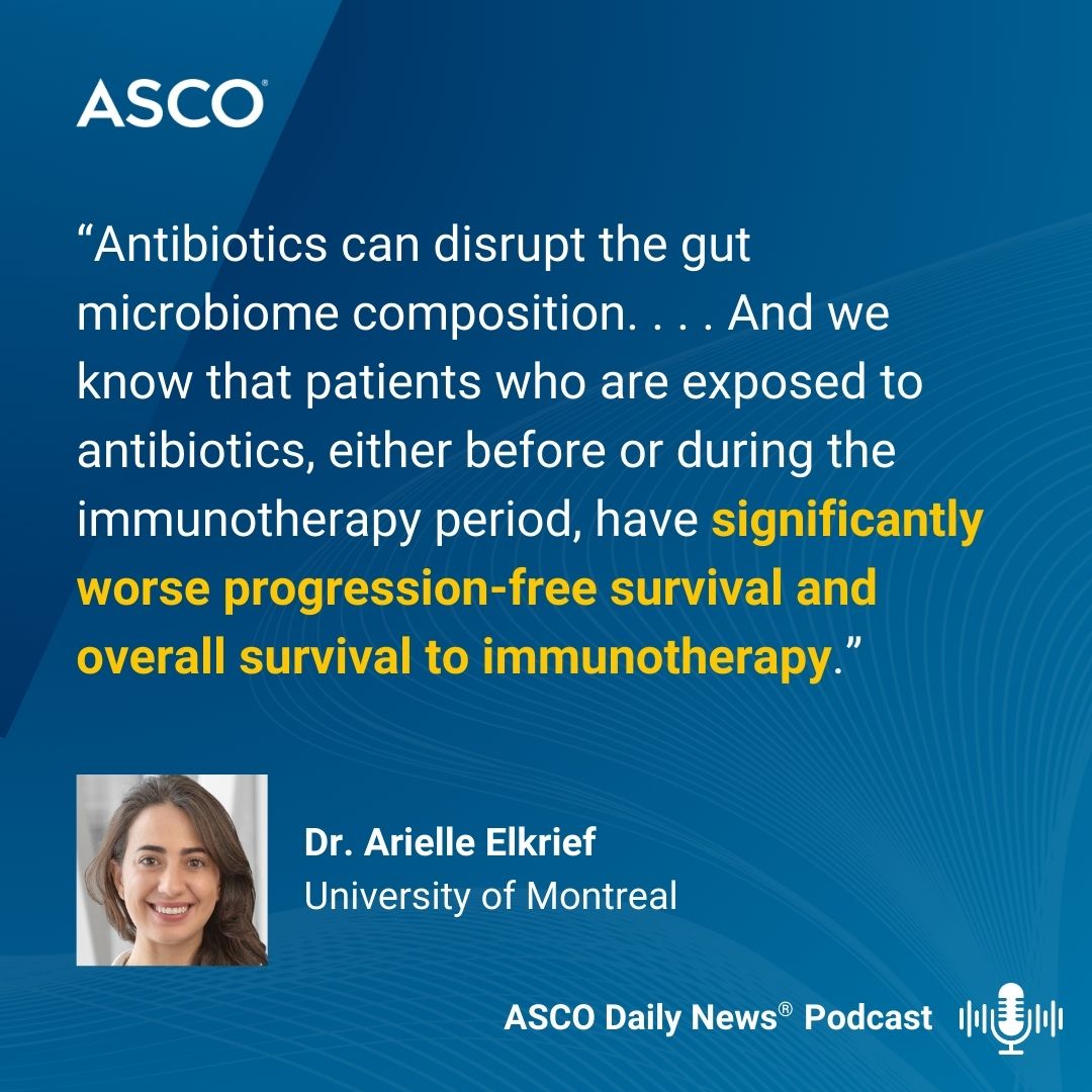 ASCO's tweet image. 🎙 @montypal of @cityofhope and Dr. Arielle Elkrief of @chumontreal @CRCHUM discuss the emerging phenomenon of the gut microbiome and its relationship to cancer immunotherapy on the latest episode of the #ASCODailyNews Podcast: brnw.ch/21wV7XP
