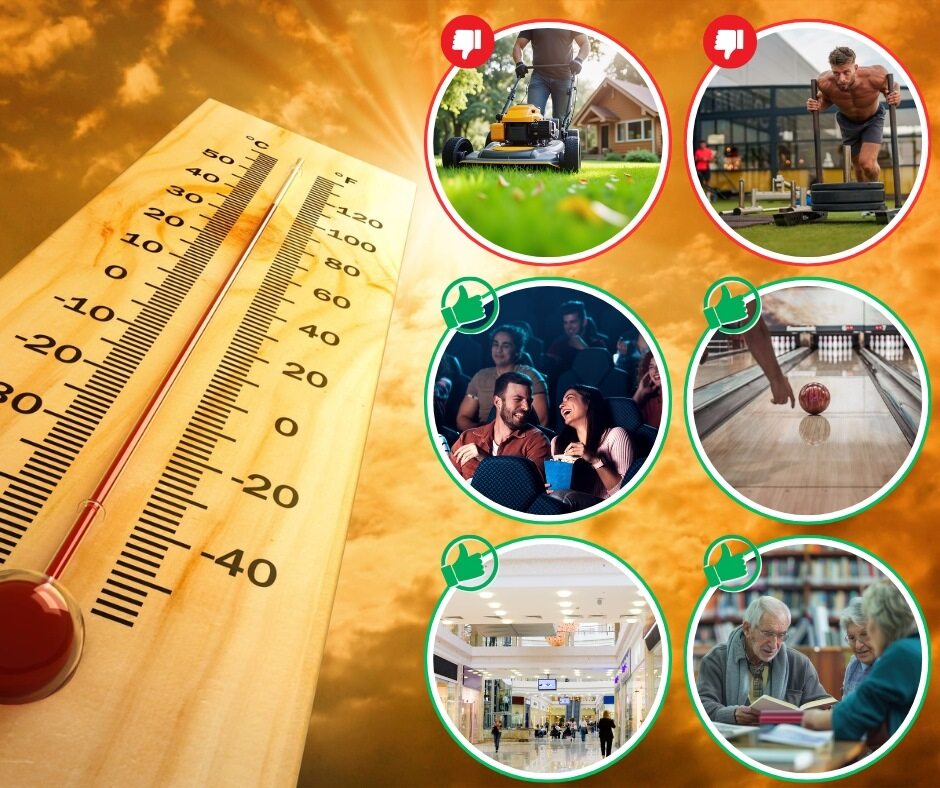 Today is going to be dangerously hot. Skip the yard work and outdoor workout . Catch a movie, go bowling, walk around an indoor mall, or visit your local library. A few hours in air conditioning can make a big difference StayCoolWashingtonCounty.com