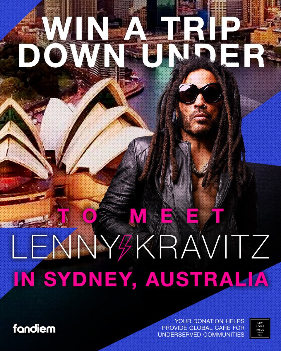 LennyKravitz's tweet image. Meet me in Sydney, Australia! I&apos;m giving away a trip to come see me on the Blue Electric Light Tour in Sydney to support my Let Love Rule Foundation. 

Enter to win round trip travel to Sydney, a 5-night hotel stay, two VIP tickets for my show at Qudos Bank Arena, a signed guitar…