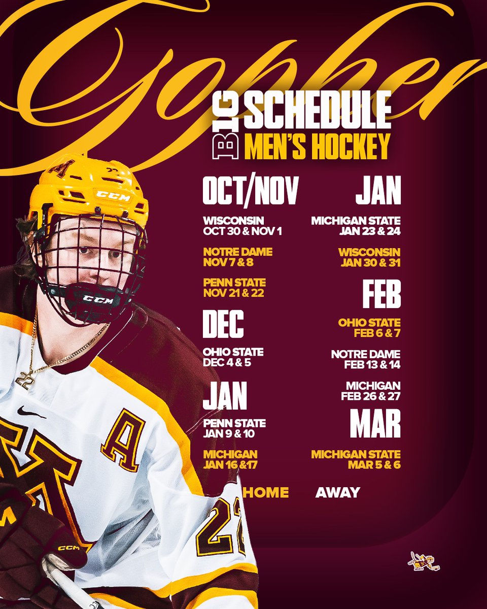 The B1G portion of the 2025-26 #PrideOnIce schedule is here‼️

Release: z.umn.edu/an6x
Season 🎟: z.umn.edu/an91