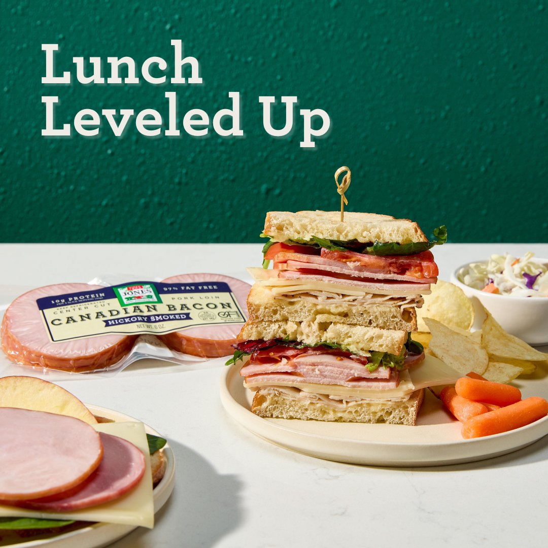This Sandwich > Sad Desk Lunch.

For a lunch break you’ll really look forward to, level up your sandwich with Jones Naturally Smoked Canadian Bacon—made in the USA, packed with protein, and full of bold, smoky flavor.