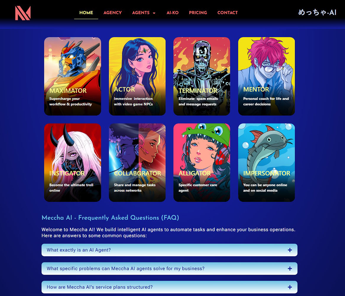 MecchaAi's tweet photo. The Agent space is getting crowded but we're gonna have the most fun, colorful and functional agents around.
🤖🤖🤖

Sign up to get a free agent at launch: https://t.co/WQoudVtt6A 

#AI #AIagent #anime #gaming  #games #aiagency #agent #vibecoding #python #npc #llm #claude https://t.co/vLrKMfUlMO