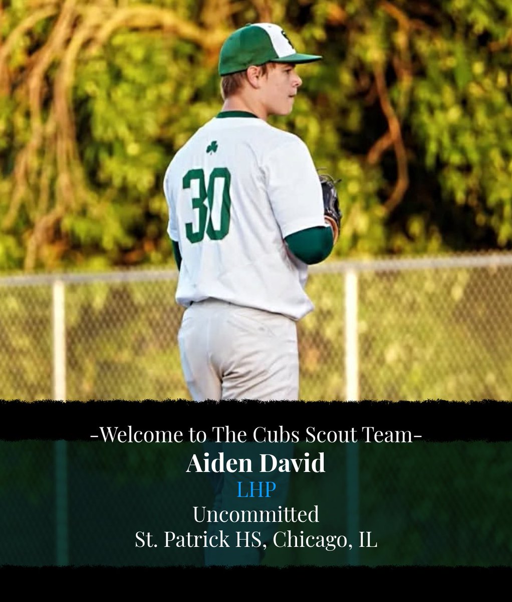 Welcome to the Cubs Scout Team <a href="/AidenDavid2026/">Aiden David</a> ! Aiden is a LHP sitting 87-89 with great command and big upside. We’re excited to have him with us this fall!