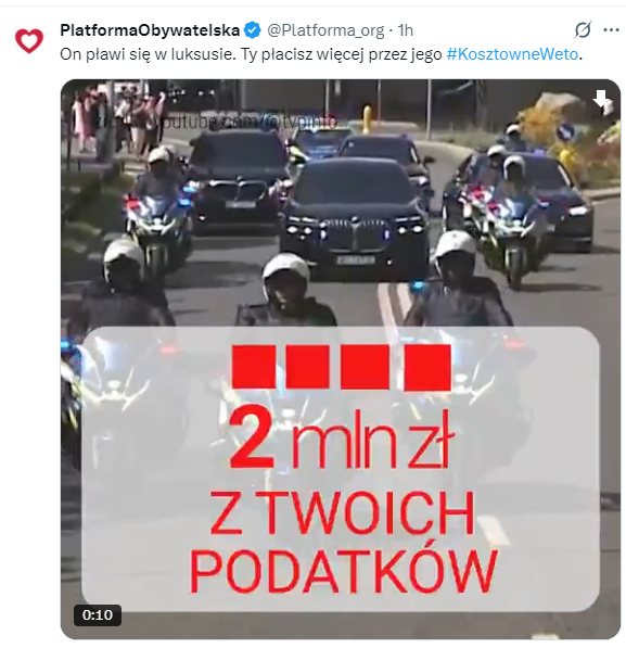 Żarty się kończą - PO w swojej desperacji opublikowało "spot-dno", w którym atakuje Prezydenta za jeżdżenie bezpiecznym autem.
Który KUPIŁ RZĄD Tuska Trzaskowskiemu.

Weto Prezydenta wobec lobbystycznej ustawy wiatrakowej, sprawiło że puściły im wszelkie hamulce.
Nic to, że
