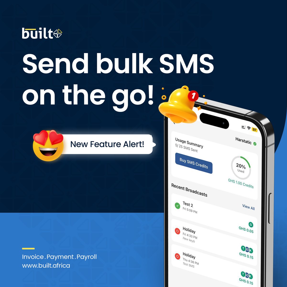 built_africa's tweet image. Stay connected with your clients wherever you are. With Built CRM now on the mobile app, you can send bulk SMS, manage conversations, and keep every follow-up on track.
Try it today!

#BuiltApp #BuiltCRM #ClientManagement #BuiltFinancialTechnologies