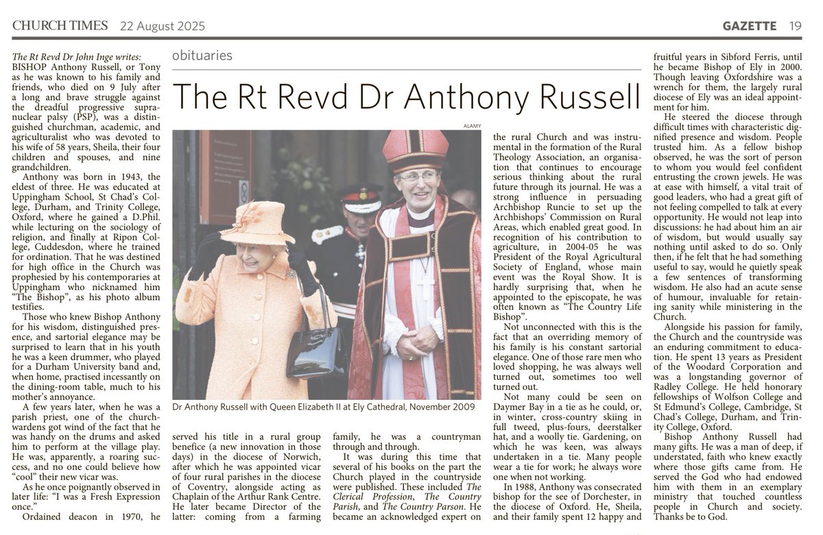 John Inge (@bishopjohninge) on Twitter photo Obituary for Bishop Anthony Russell in this week’s <a href="/ChurchTimes/">Church Times</a>. He was hugely valued by me as colleague, friend and mentor. May he rest in peace and rise in glory. Obituary for Bishop Anthony Russell in this week’s <a href="/ChurchTimes/">Church Times</a>. He was hugely valued by me as colleague, friend and mentor. May he rest in peace and rise in glory.