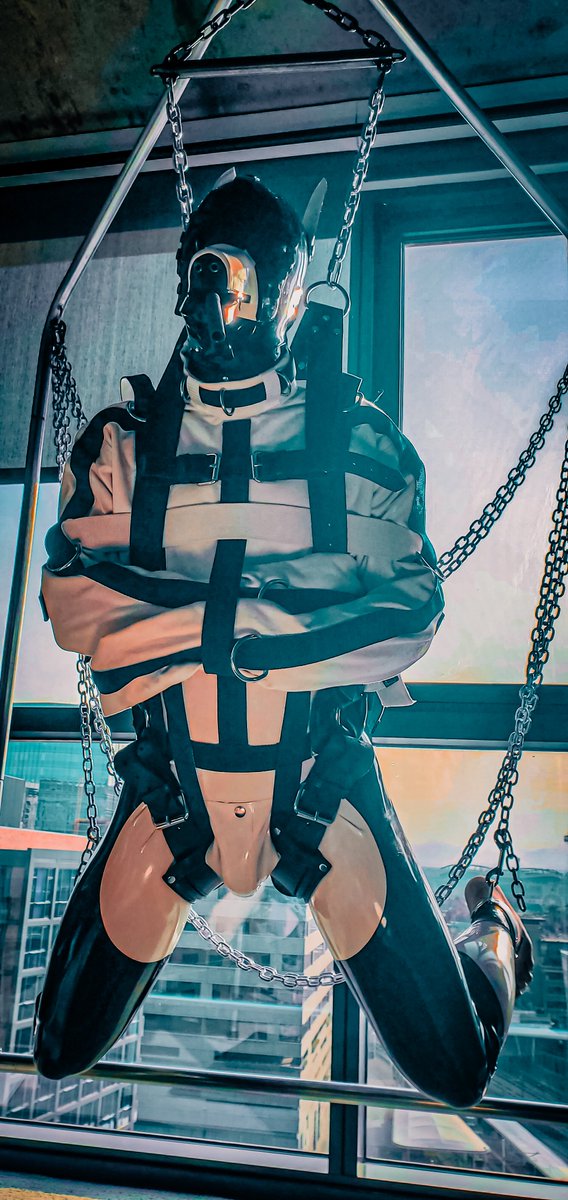 As the setting light slips away, this puppy hangs in anticipation—aching, needy, and unaware of how long the night ahead will truly be.  😈

#rubberpuppy #suspensiongear #straightjacket #bondage #latex #rubberboy #latexboy #KinkyPup #SubLife