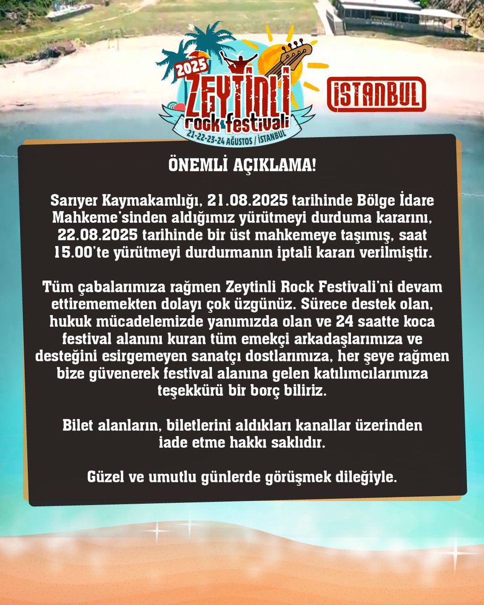 SEVDAERDAN's tweet photo. Zeytinli Rock Festivali yalnızca bir konser değil, bir kültürdür, bir özgürlük alanıdır.

Milyonlarca gencin emeğini, hayalini, müzikle nefes alma hakkını boğuyorlar. Çünkü biliyorlar ki gençlik; özgürlük ister, demokrasi ister, eşitlik ister.

Sanatı, müziği, festivali düşman gören zihniyet; ormanları, zeytinlikleri, dereleri ranta açarken tek korktuğu şey bir araya gelen, omuz omuza duran gençliktir.

Bu yasaklar, baskılar gençlerin sesini kısmaya yetmeyecek!
#zeytinlirockfest