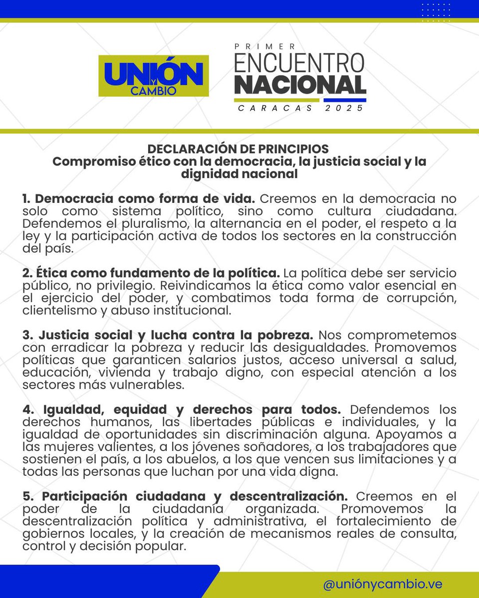 unionycambio_ve's tweet photo. En un momento decisivo de nuestra historia, hombres y mujeres de distintas trayectorias políticas, sociales y profesionales nos hemos reunido en este 1er Encuentro Nacional de Unión y Cambio para dar inicio al plan que acompañe a todos los venezolanos que luchan por sus derechos. https://t.co/5DAh5JqOYC