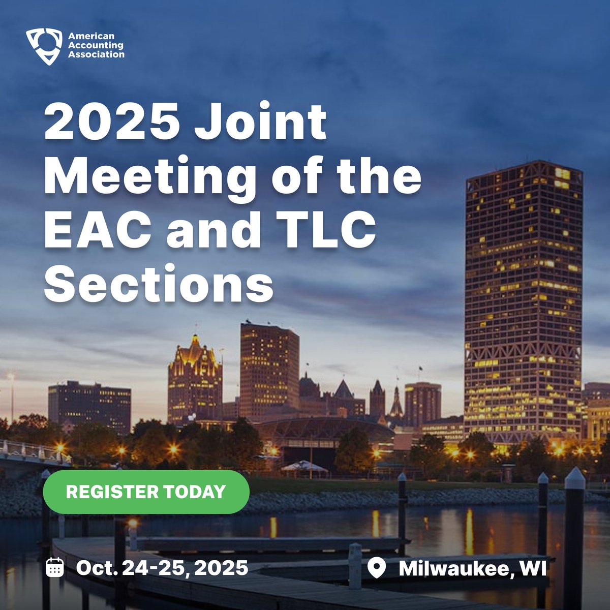 We’re excited to invite you to the EAC and TLC Joint Meeting in Milwaukee, WI, on October 24–25, 2025! Join us for a dynamic program in an affordable, vibrant city. 

Save on the cost of registration when you register on or before October 1. bit.ly/4mfKSfJ  

#AAAHQ