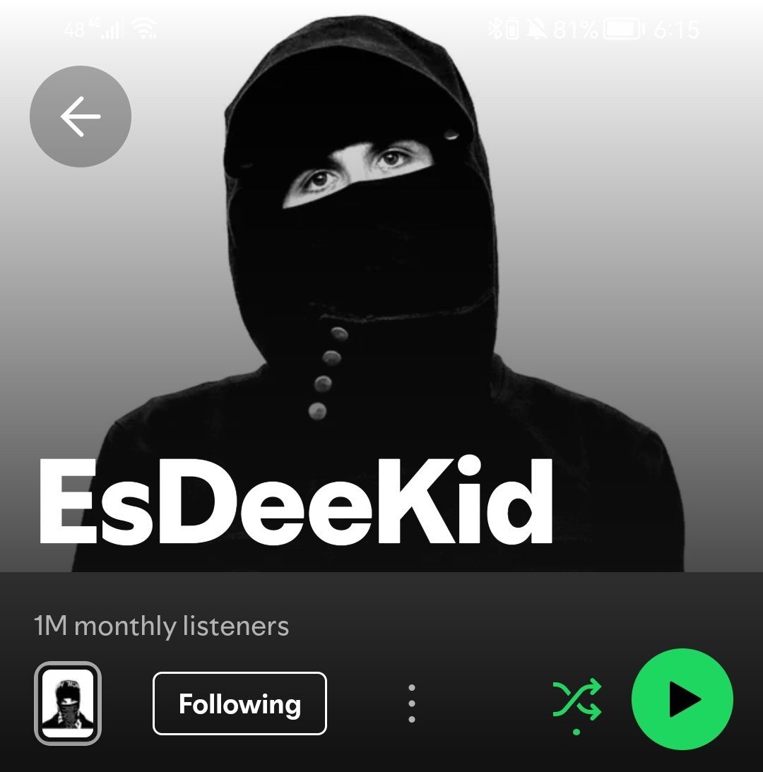 EsDeeKid has surpassed 1 million monthly listeners on Spotify 🎉