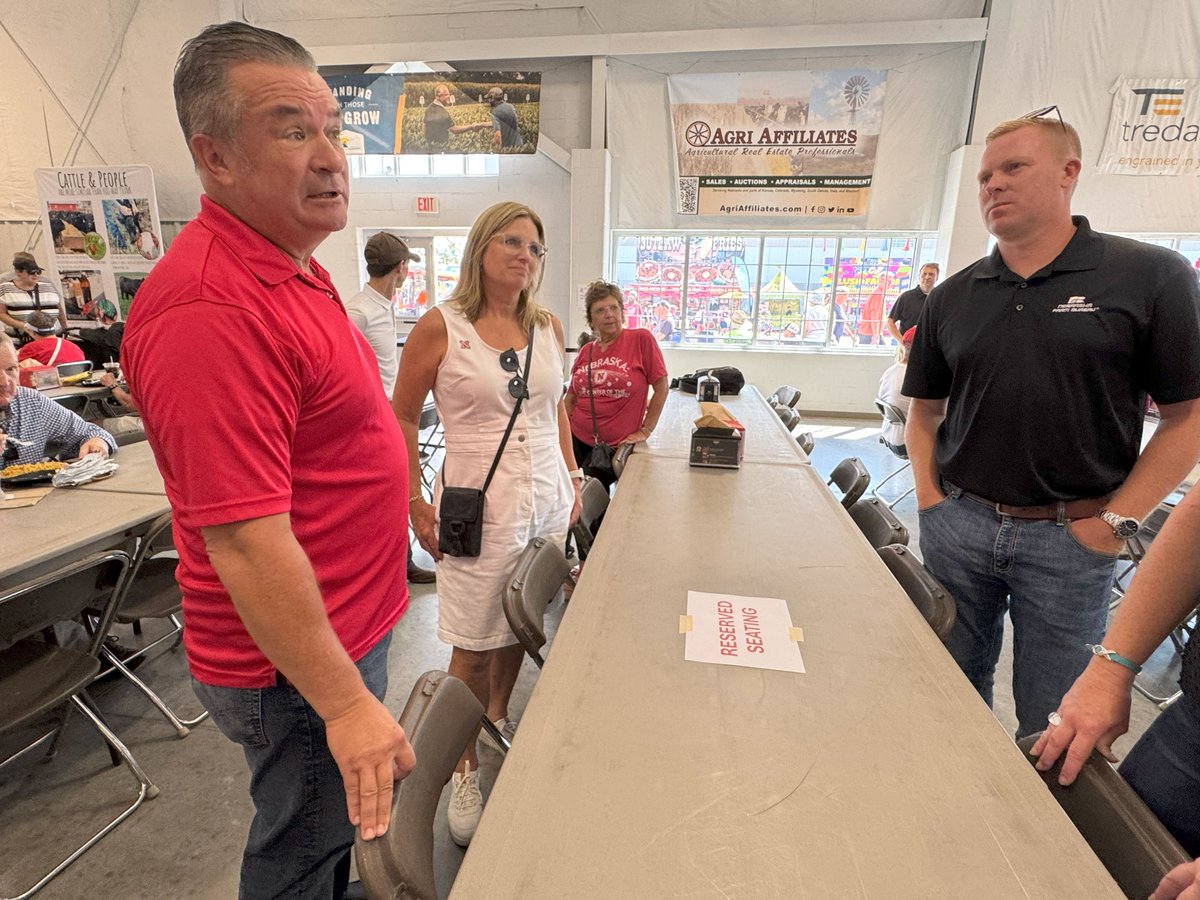 NEFarmBureau's tweet photo. 🌾 The Nebraska State Fair the perfect spot to connect! Our state board member, @LanceAtwater, had a great chat with @RepDonBacon about the challenges our farm and ranch families are facing today. It's so important to keep these conversations going to make sure our community's voice is heard. Together, we can find solutions that truly support our farmers and ranchers! 💪🏼🇺🇸  #StateFair