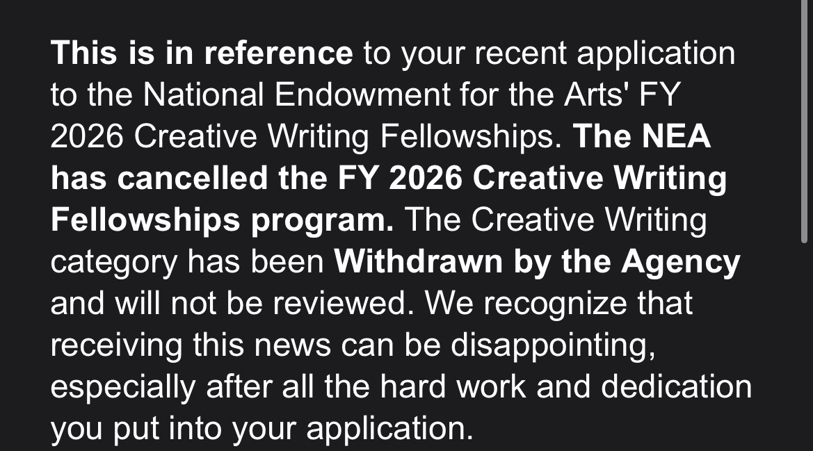 So basically the national endowment for the arts (NEA) doesn’t exist anymore.