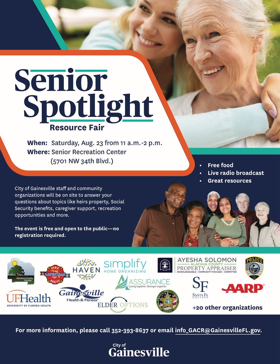 Don’t miss the Senior Spotlight Resource Fair this Sat. Aug. 23, from 11am–2pm at the Senior Recreation Center!

🍽 Free food | 🎶 Music | 💙 Great resources

FREE event – all are welcome!