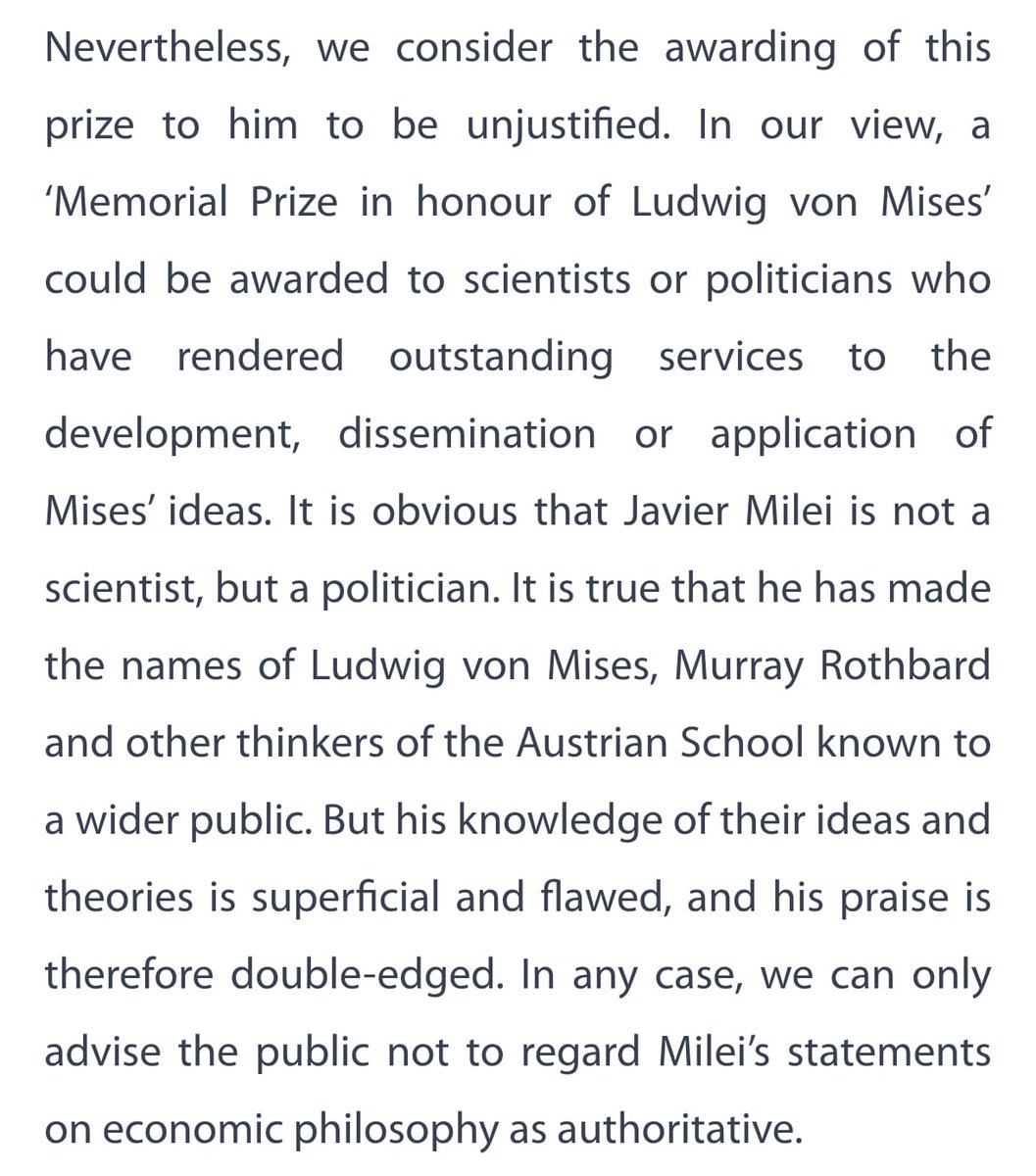 "BURRO DE MIERDA"

Porque los miembros del Instituto Ludwig Von Mises informaron que no le entregarán el premio a Javier Milei porque sería "muy perjudicial para la Escuela Austríaca" ya que "sabe poco de economía"
