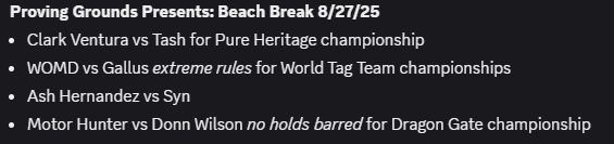 GEWA_Federation's tweet image. This Wednesday we have Proving Grounds Beach Break LIVE!            
Show starts at 10am central  
Our main event will be @Kobewrightkw vs @PsychoKidd15 for the Dragon Gate championship!
discord.gg/aQHXYp9VP5 twitch.tv/goodvibes_club
youtube.com/watch?v=z_I2_w…