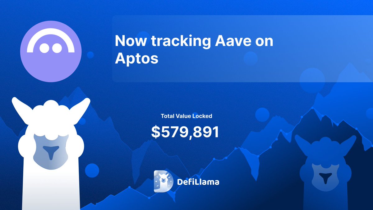 DefiLlama announcement graphic showing Aave on Aptos with TVL of $579,891