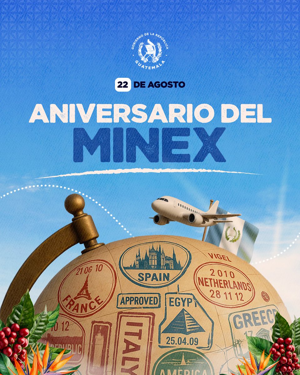 Secretaría de Comunicación Social (@scspgt) on Twitter photo ¡Felicitamos al <a href="/MinexGt/">MINEX Guatemala 🇬🇹</a> por su aniversario! 🫱🏼🫲🏽
Reconocemos su trabajo en el crecimiento de los lazos de Guatemala con el mundo. ¡Felicitamos al <a href="/MinexGt/">MINEX Guatemala 🇬🇹</a> por su aniversario! 🫱🏼🫲🏽
Reconocemos su trabajo en el crecimiento de los lazos de Guatemala con el mundo.