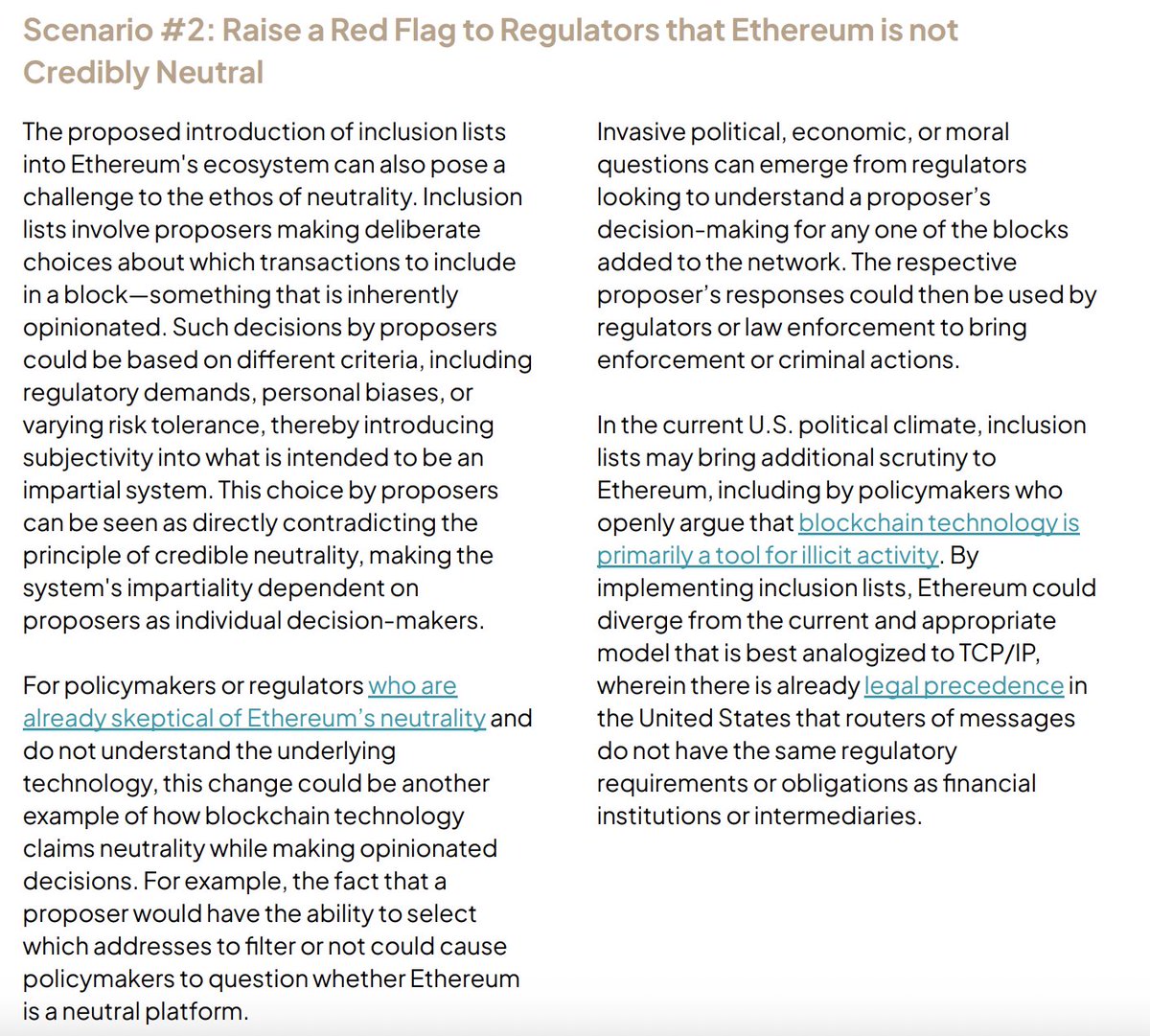 pumpernikhil's tweet image. Spot on from @ameensol. We (@0xPredicate) literally co-authored a report on the policy and legal implication of inclusion lists with @TeamPOSA and discussed how something like this is a bad idea. And then we gave a talk on these same points at the @BlockchainAssn Summit last…