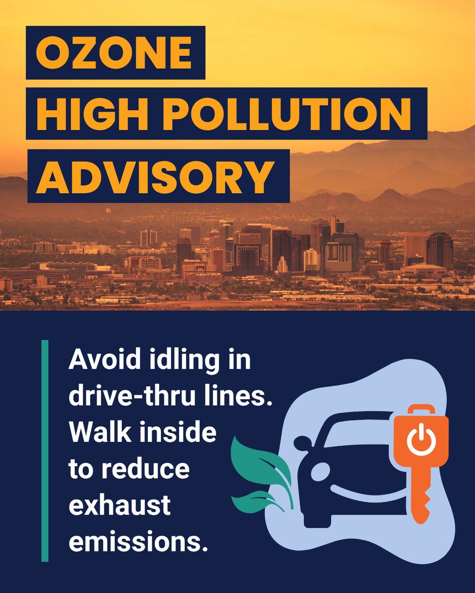 An Ozone High Pollution Advisory has been issued for Saturday, August 23 and Sunday, August 24. Breathing in ground-level ozone may trigger or worsen respiratory symptoms. To stay safe, avoid engaging in strenuous outdoor activities. To learn more, visit Maricopa.gov/AQ.