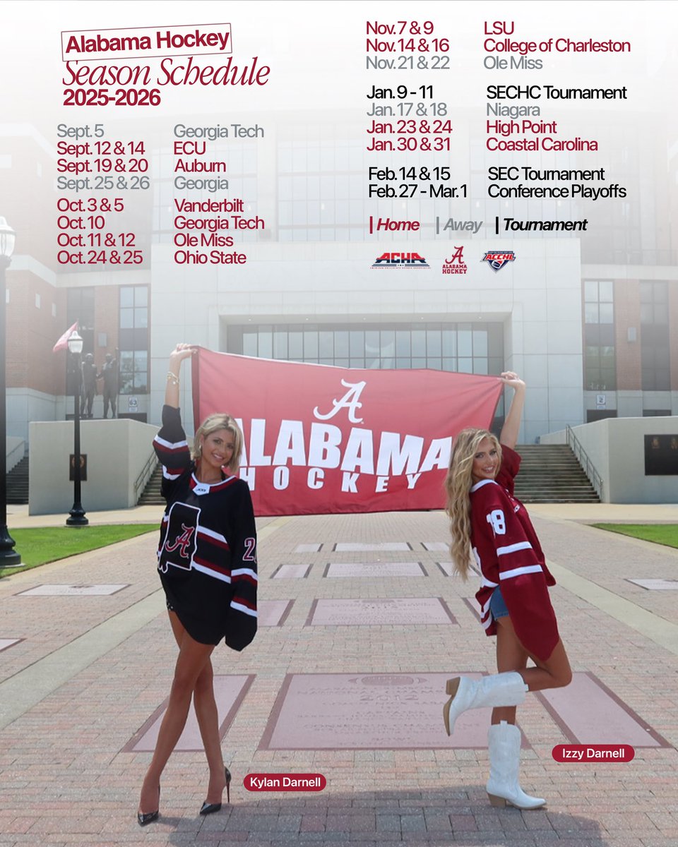 This may just be our best season yet🔥

Introducing our 2025-2026 season schedule with the finest sisters in Tuscaloosa, Kylan &amp; Izzy Darnell.

See at the rink, Frozen Tide Fans‼️
