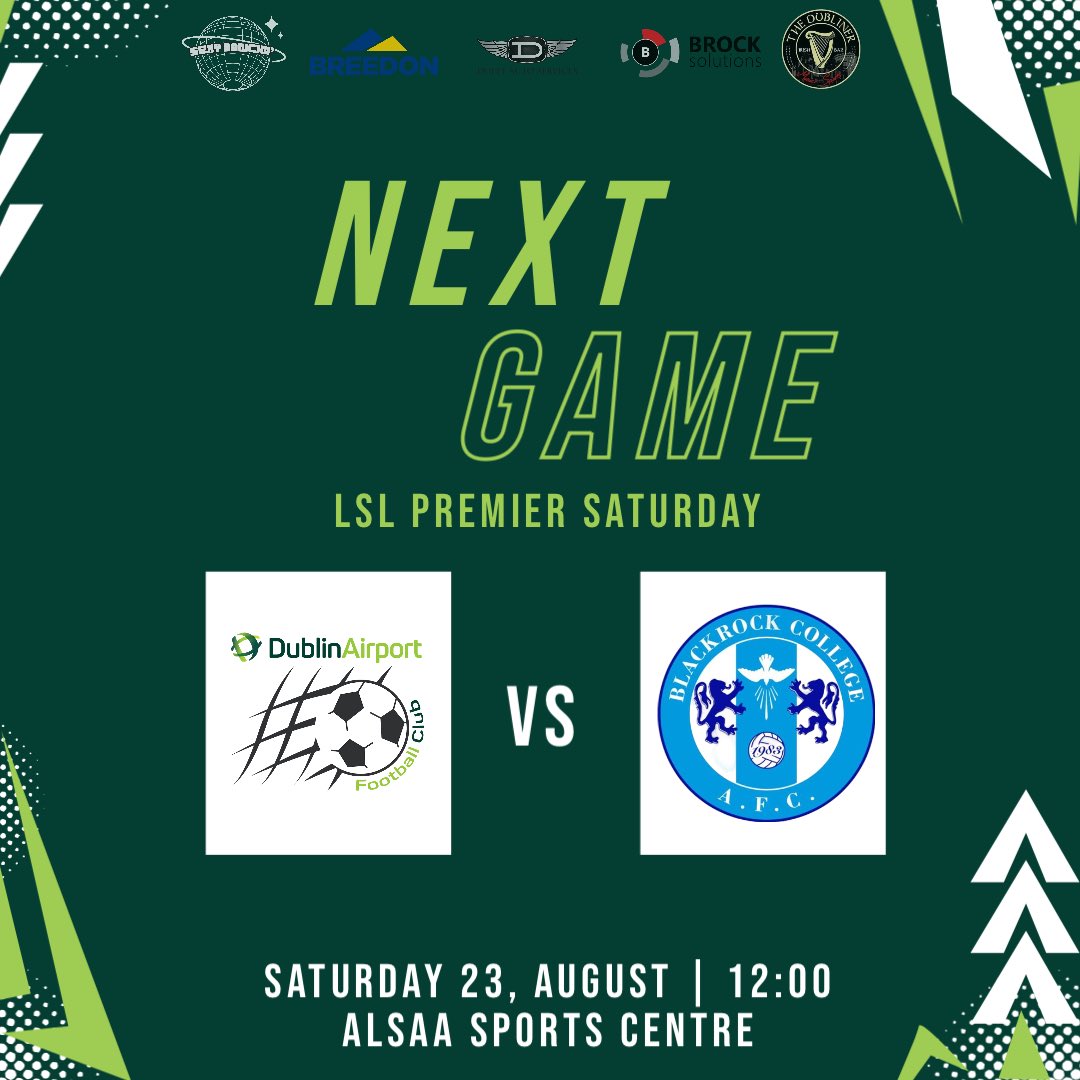 Next 🆙 MD-1 | The league kicks off at home as we take on Blackrock College AFC at the ALSAA. A big game to set the pace for the season. ✈️ 

Huge thanks to our season sponsors: @duffyautoservices @brocksolutions @sexydancing_ <a href="/breedongroup/">Breedon Group PLC</a> @the_dublineribiza 

#uptheplanes