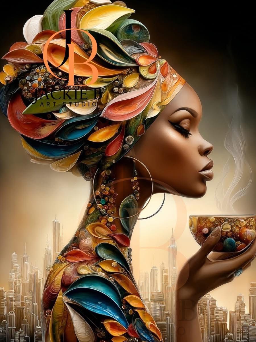 AuthorJoeNBrown's tweet photo. “Sip of Strength”
She drinks deeply from the well within—peace, wisdom, and joy rising with every breath. The world may rush, but she moves in her own rhythm, rooted in purpose, overflowing with grace.
#JackieBArtStudio #AIArtCollectors #BlackArtMatters #PrintedWithSoul https://t.co/Ck6lxHOcWX